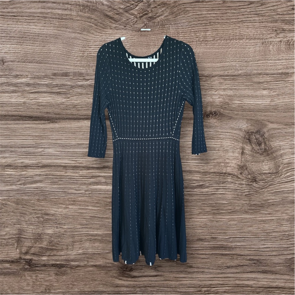 Nina Leonard pleated black sweater dress. Like new!